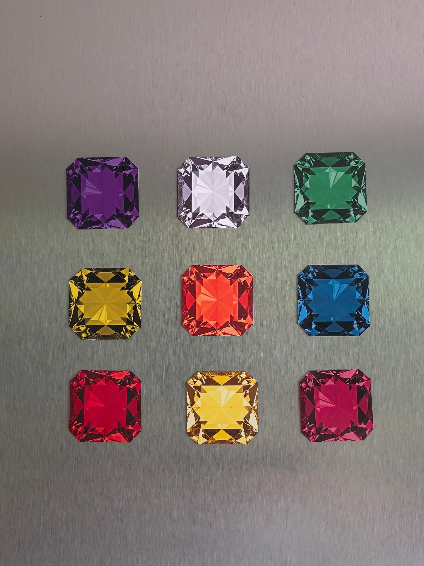 Colorful gemstone-style magnets — emerald cut in purple, clear, green, yellow, orange, blue, red, gold, and pink — luxury fridge and locker flaxible magnets
Perfect bridesmaid shower gift
Goodies gifts
Fridge jewelry