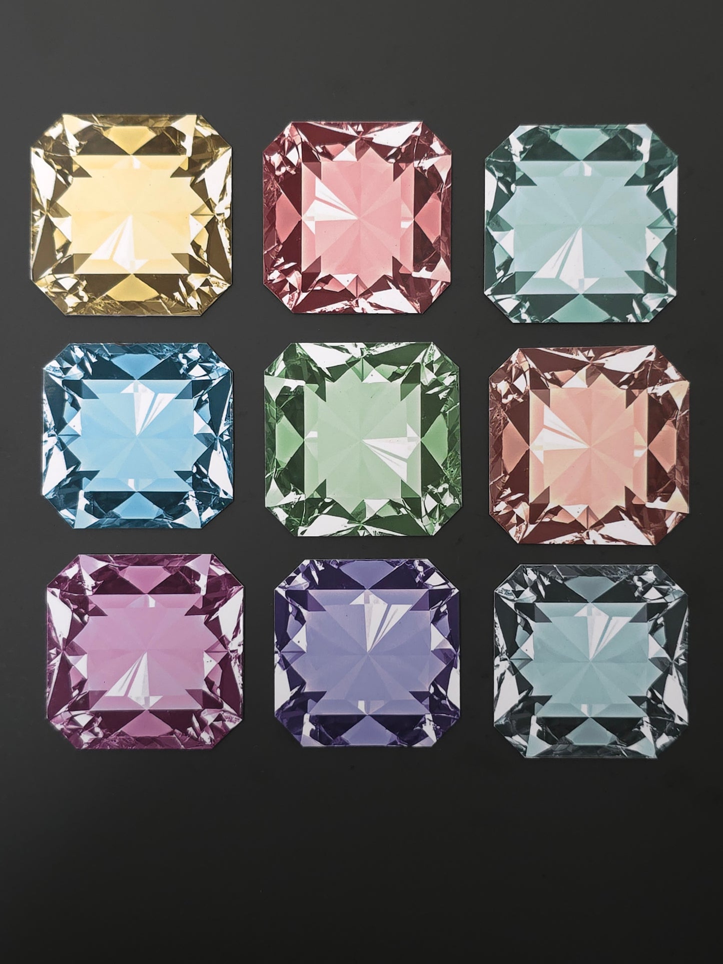 Radiant Gemstone Style Magnets set of 9